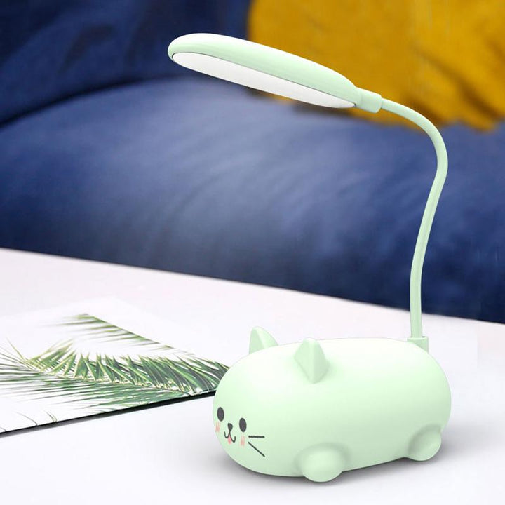 Tecknad LED skrivbordslampa för barn, kattformad, färgglad och lekfull design, perfekt för barnrum.