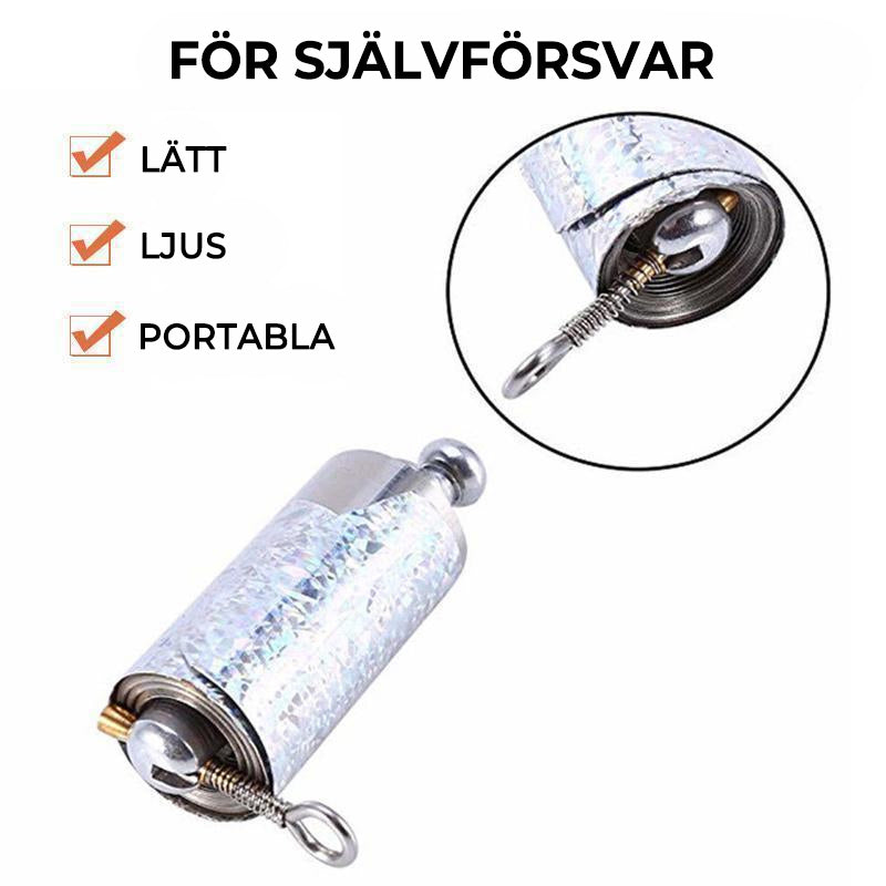 "Teleskopisk fickstav i rostfritt stål, utdragen till 120 cm, kompakt för självförsvar och diskret bärbarhet."