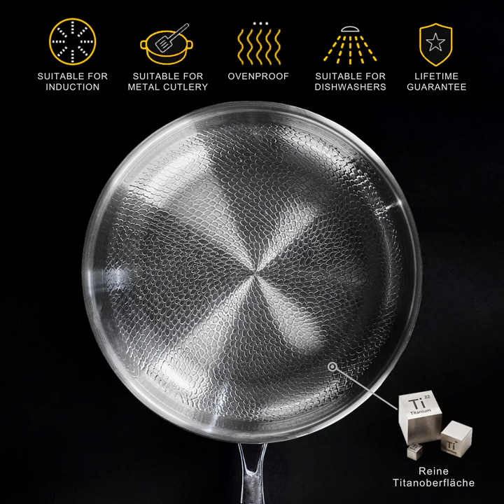 Hälsosam matlagning i beläggningsfri titanstekpanna 28 cm, med naturlig nonstick-funktion.