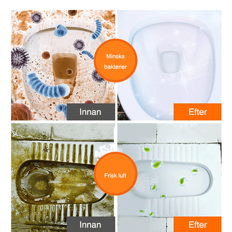 "Toalettaktivt syremedel för rengöring, vit flaska, eliminerar bakterier och fläckar för en ren och fräsch toalett."