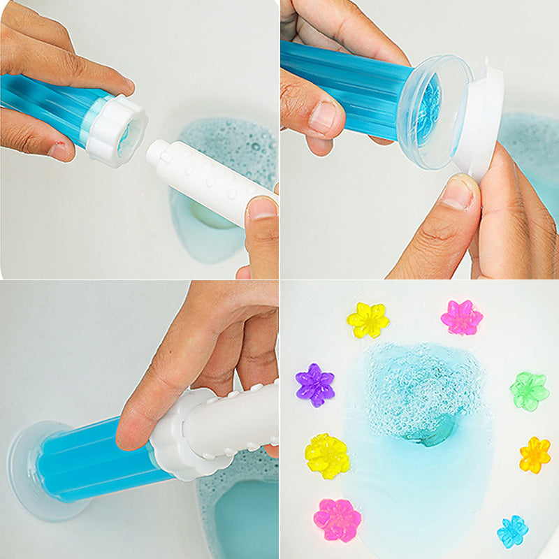 "Toalettrengöringsgel i flera färger för fräschhet och hygien, 80g långvarig effekt i badrum, enkel applicering."