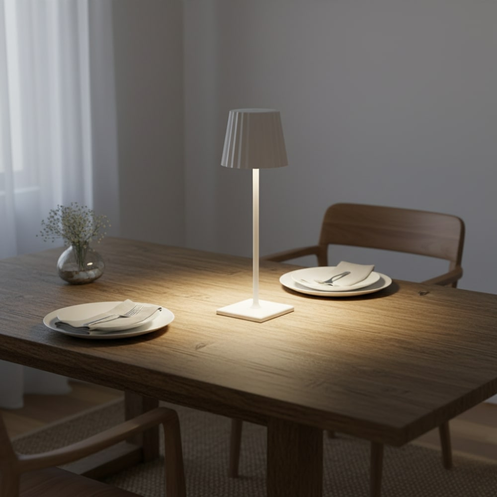 Trådlös LED bordslampa med robust design. Dimbar funktion och uppladdningsbar för lång användning.