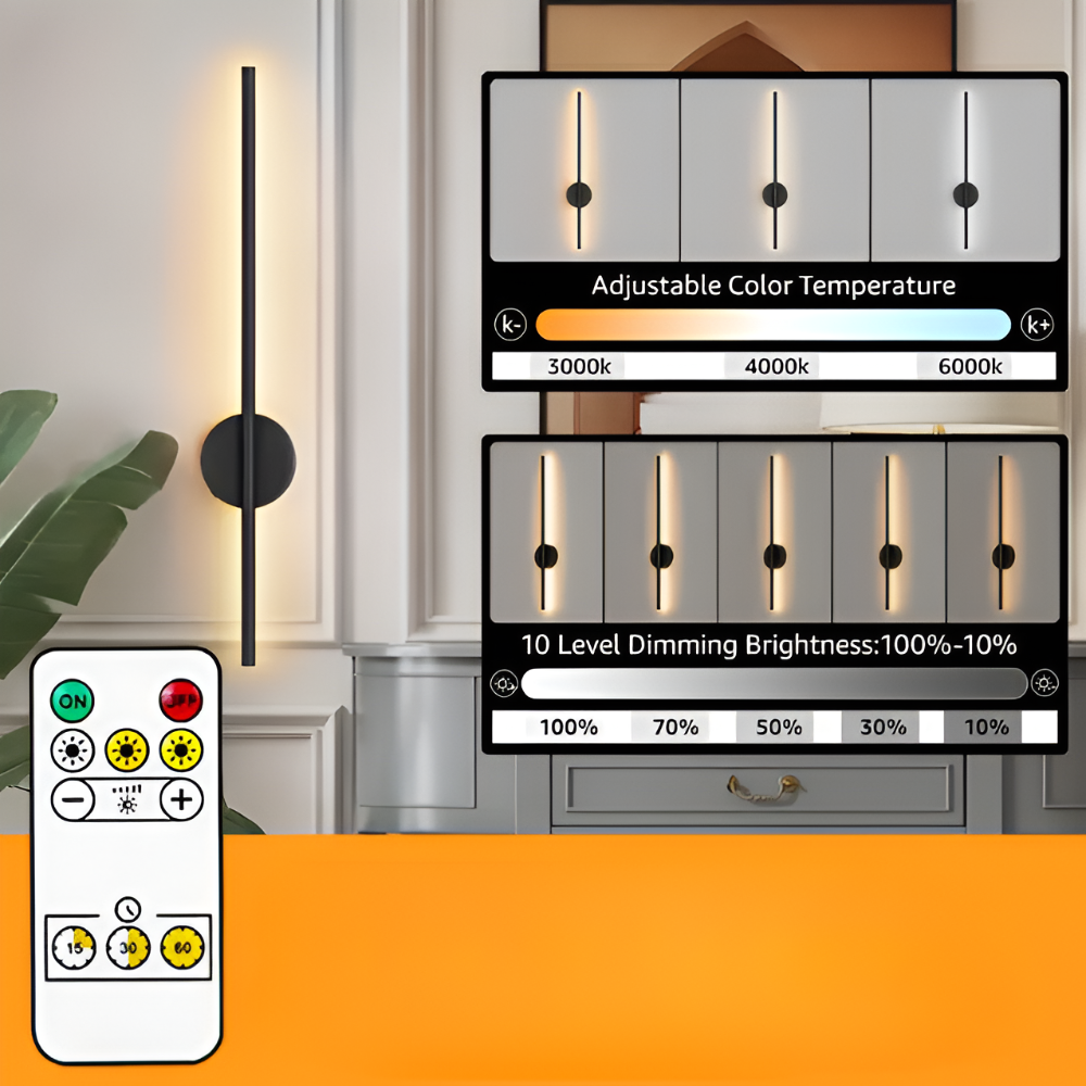 Uppladdningsbar LED vägglampa, enkel att installera utan sladdar, med modern design för varje rum.