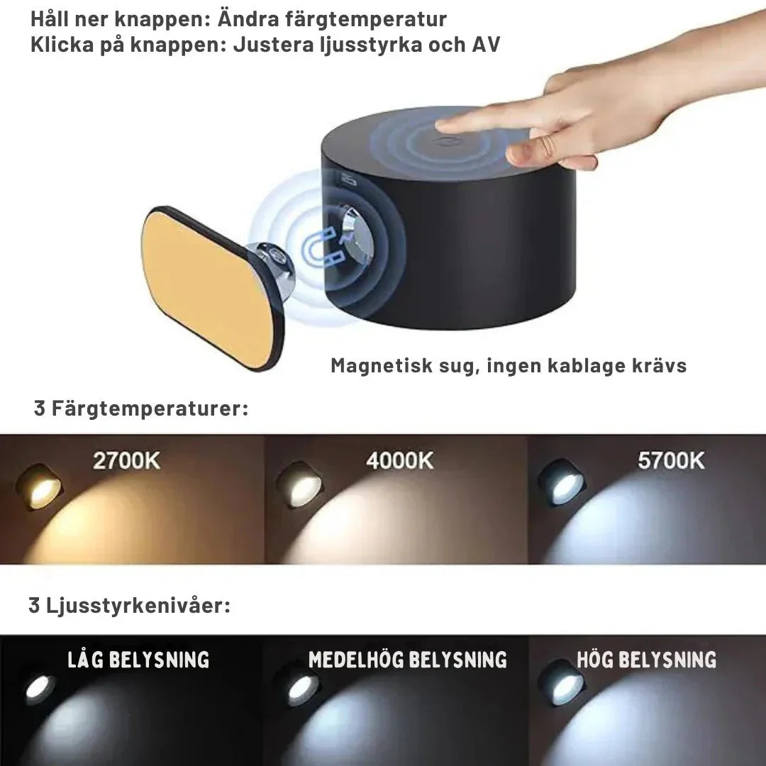Snygg laddbar vägglampa i nordisk design. Trådlös LED-belysning med smart fjärrkontroll för ditt hem.