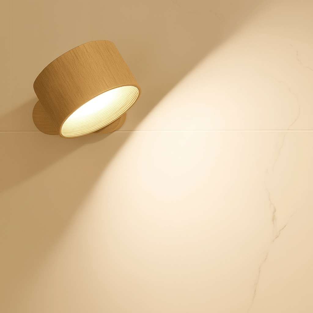 Trådlös nordisk vägglampa, stilren och modern. Med LED-ljus och fjärrkontroll för enkel justering av stämning.