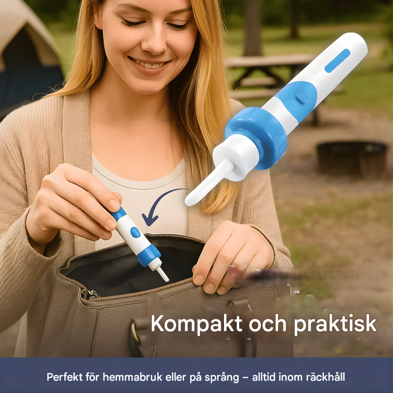 Trådlös öronrengörare med sugfunktion i silikon. Effektiv och skonsam vaxborttagning för god öronhygien.