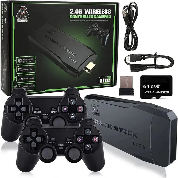 Trådlös spelsticka för retrospel med dubbla gamepads, ansluts via HDMI för klassiska familjespel.