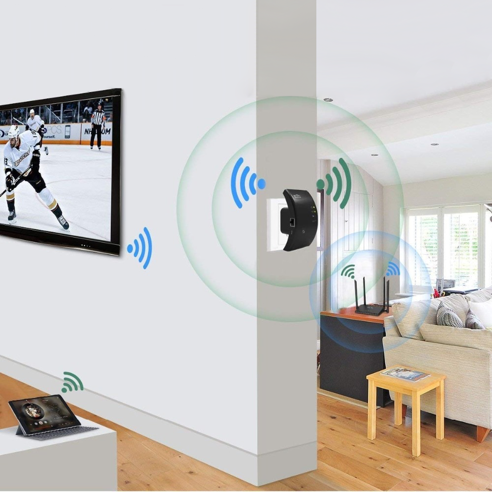 Modern och diskret WiFi-repeater som smälter in i hemmet, ger starkare trådlös signal för alla enheter.