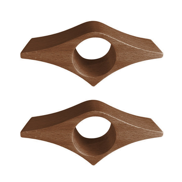 Trä pressbokläsare i elegant valnöt för enhandshantering, med slät yta och rundade kanter, ideal för bokälskare.