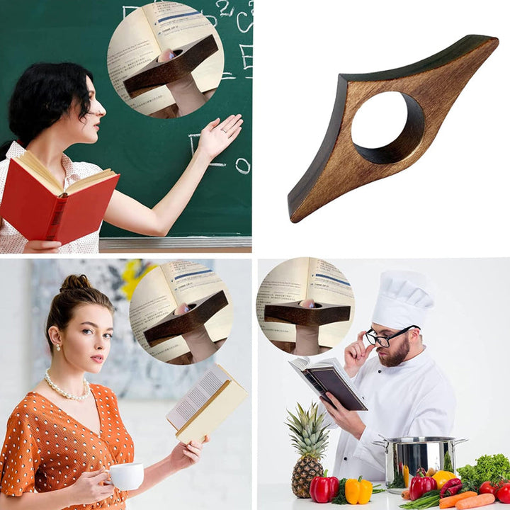 Trä pressbokläsare i elegant valnöt för enhandshantering, med slät yta och rundade kanter, ideal för bokälskare.