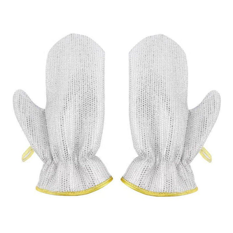 "Tråddiskhandskar i bambufiber, silverfärgade med halkfri design, perfekt för hushållsrengöring och köksarbete."