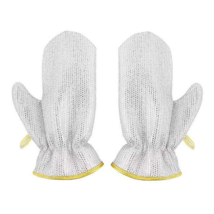 "Tråddiskhandskar i bambufiber, silverfärgade med halkfri design, perfekt för hushållsrengöring och köksarbete."
