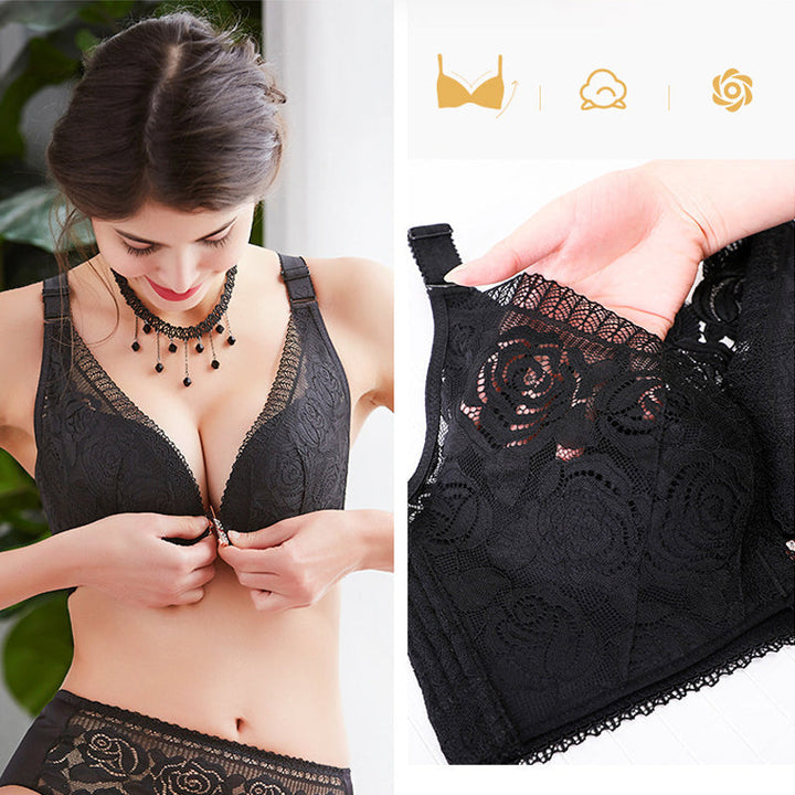 "Trådlös bh för kvinnor med elegant rosenbroderi, sömlös design, mjukt och andningsbart material för komfort hela dagen."
