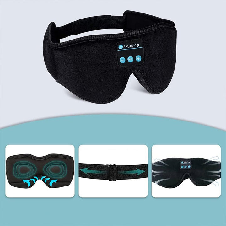 "Trådlös Bluetooth-sömnmask i mjuk velour för avkoppling, blockerar ljus, lyssna på musik. Perfekt för resor och meditation."