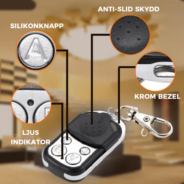"Trådlös fjärrkontrollduplikator 315/433 MHz med 4 knappar, kompakt design och nyckelring, svart färg, hemautomationstillbehö