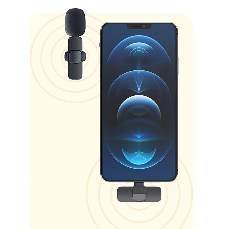 Trådlös lavaliermikrofon för mobila enheter med 360° ljudupptagning och brusreducering, perfekt för podcaster och videor.