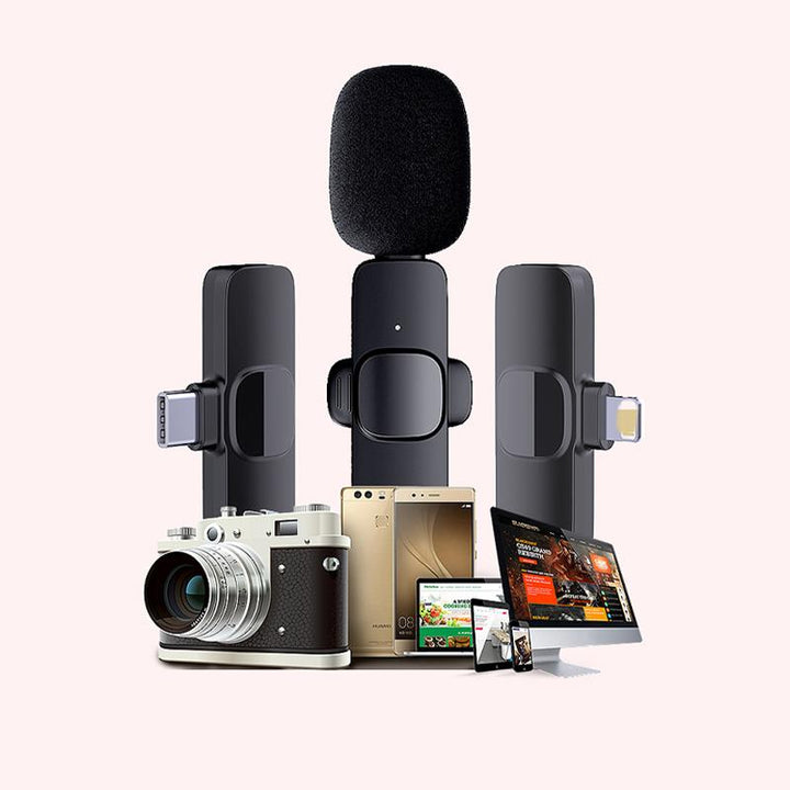 Trådlös lavaliermikrofon för mobila enheter med 360° ljudupptagning och brusreducering, perfekt för podcaster och videor.