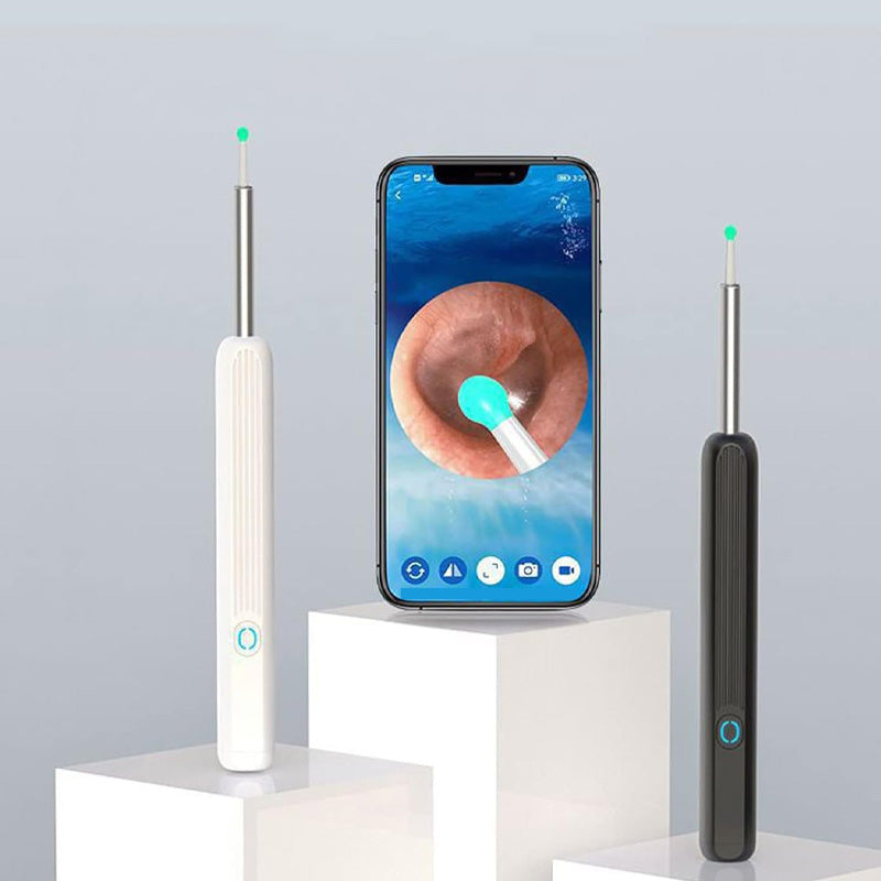 "Trådlös smart visuell öronrengörare, HD endoskop visar realtidsbilder, vit enhet, 360° gyroskop, säker alla åldrar"