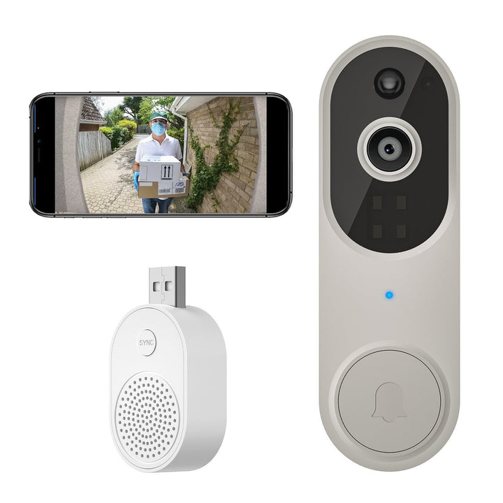 "Trådlös utomhuskamera med HD nattseende, AI detektion, visad med mörk väderbeständig design, perfekt för säkerhet utomhus."