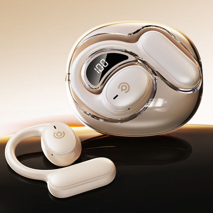 "Trådlösa benledning Bluetooth hörlurar, ergonomisk design, hudfärgad, idealisk för bekväm och medveten ljudupplevelse."