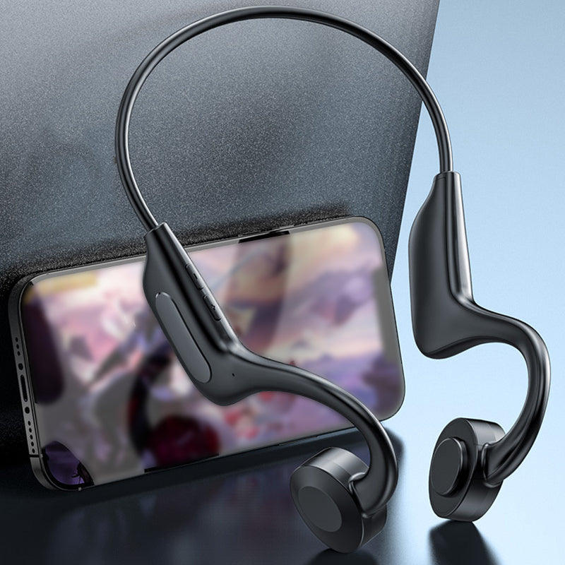 "Trådlösa benledningshörlurar med ergonomisk design, bekväm passform för alla aktiviteter, Bluetooth-anslutna."