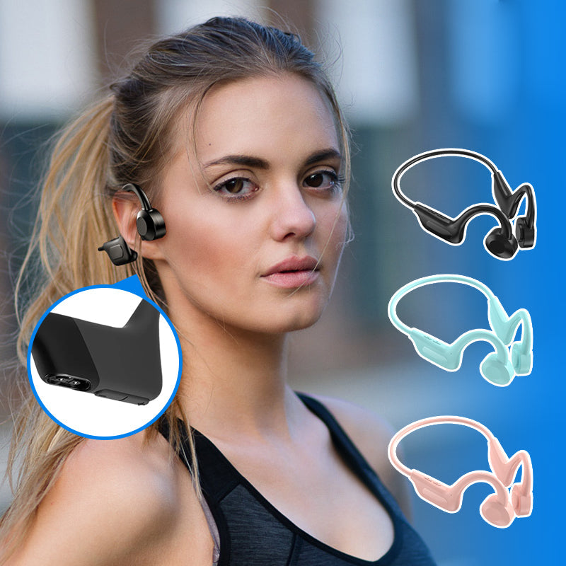"Trådlösa benledningshörlurar med ergonomisk design, bekväm passform för alla aktiviteter, Bluetooth-anslutna."