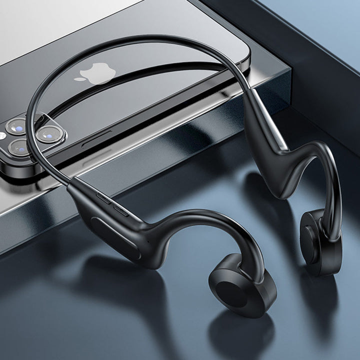 "Trådlösa benledningshörlurar med ergonomisk design, bekväm passform för alla aktiviteter, Bluetooth-anslutna."