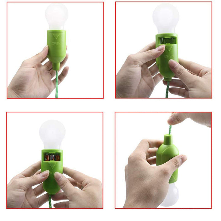 "Trådlösa retro LED-lampor i färger, blå, grön, gul, för hem och camping, hängs med snöre, enkel belysning."