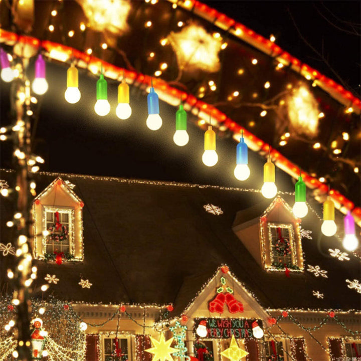 "Trådlösa retro LED-lampor i färger, blå, grön, gul, för hem och camping, hängs med snöre, enkel belysning."