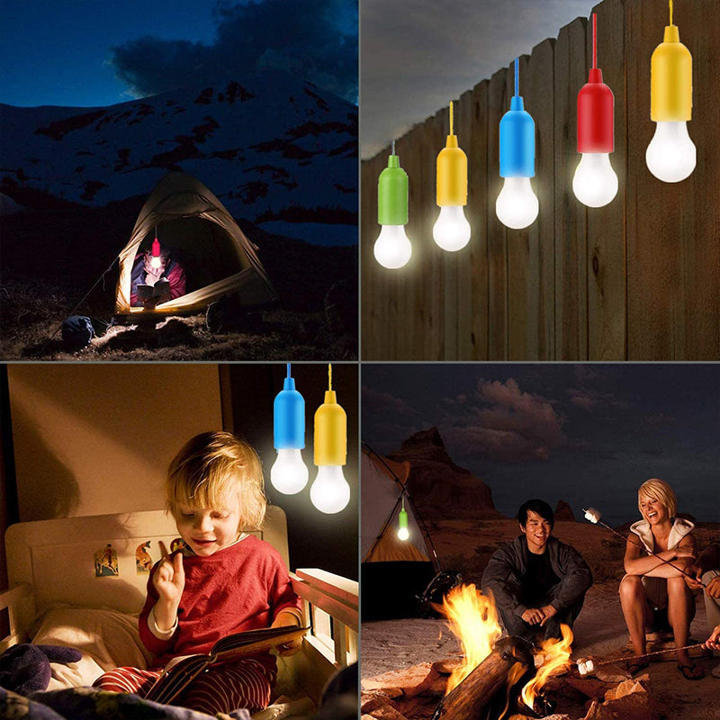 "Trådlösa retro LED-lampor i färger, blå, grön, gul, för hem och camping, hängs med snöre, enkel belysning."