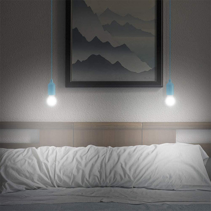 "Trådlösa retro LED-lampor i färger, blå, grön, gul, för hem och camping, hängs med snöre, enkel belysning."