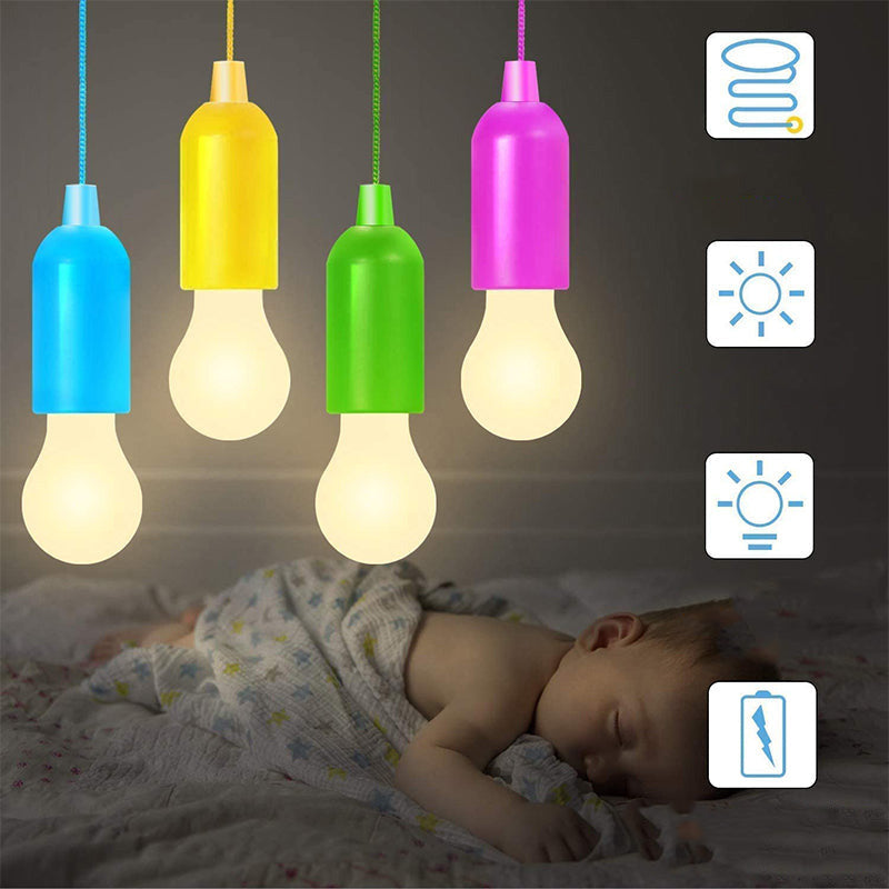 "Trådlösa retro LED-lampor i färger, blå, grön, gul, för hem och camping, hängs med snöre, enkel belysning."