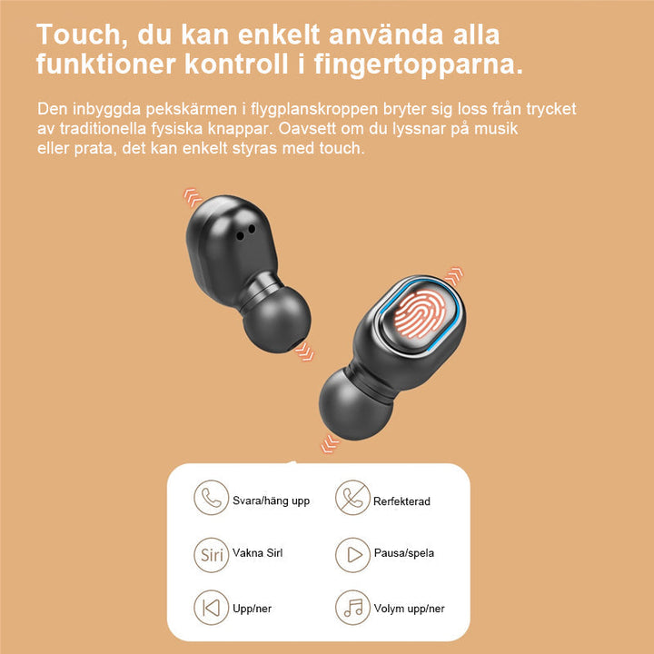 "Trådlöst Bluetooth-headset med fyrkantigt hål, vattentät design, ergonomisk passform och 3D-stereo, flera färgval."