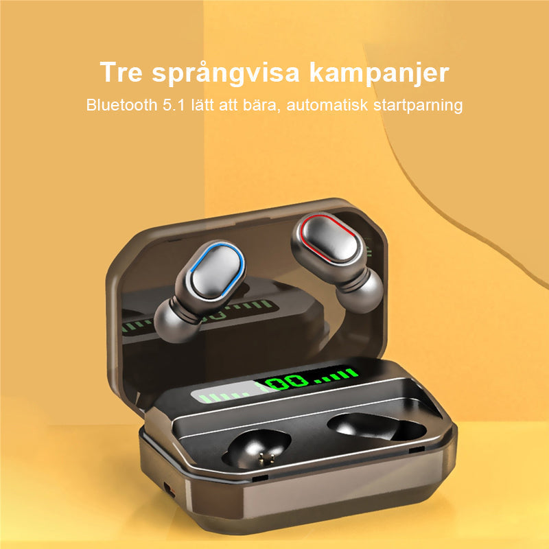 "Trådlöst Bluetooth-headset med fyrkantigt hål, vattentät design, ergonomisk passform och 3D-stereo, flera färgval."