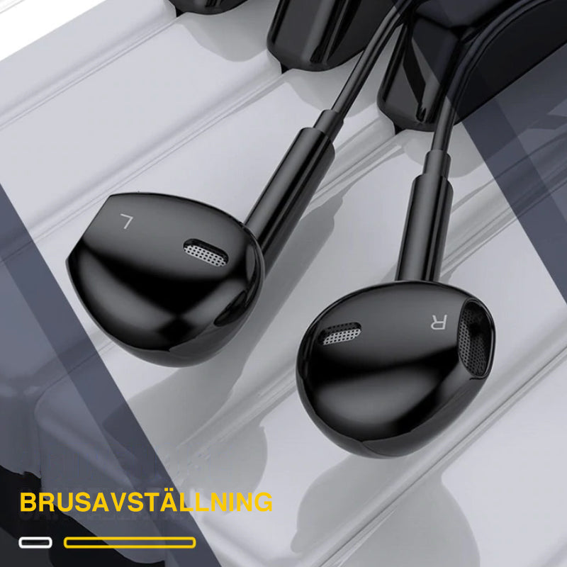 "Trådlöst sportheadset med Bluetooth 5.0, aktiv brusreducering, IPX7 vattentät, svart design, ventilerad för träning."