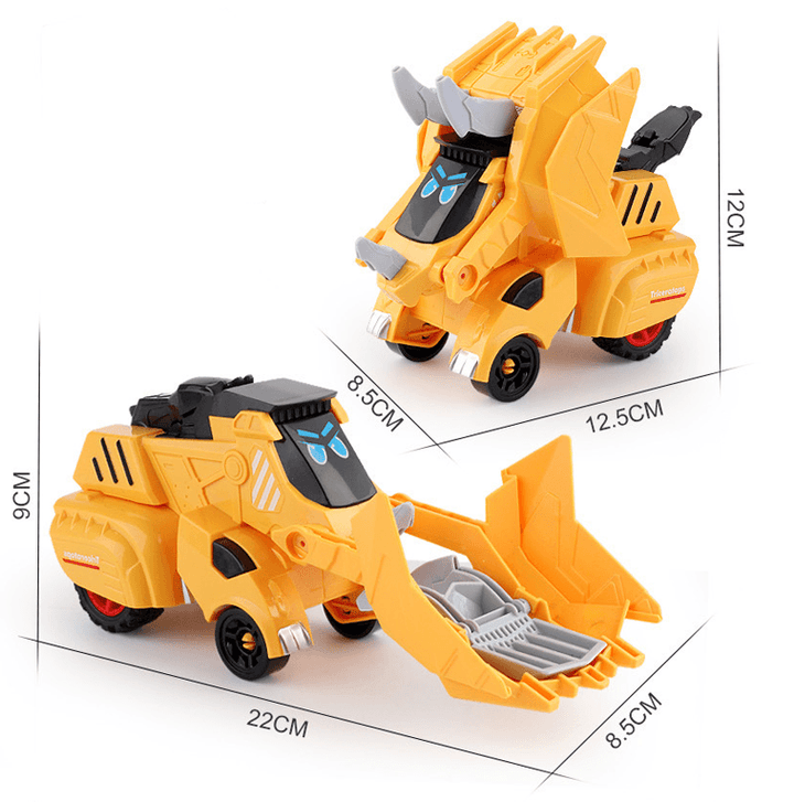 Transformabel leksaksbil i dinosaurieform, färgglad design. Perfekt för barn, inspirerar kreativitet och lek.