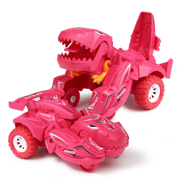 Transformerande dinosaurieleksaksbil i plast, blå och cyan, för barn. Kan automatiskt växla mellan bil och dinosaurie.