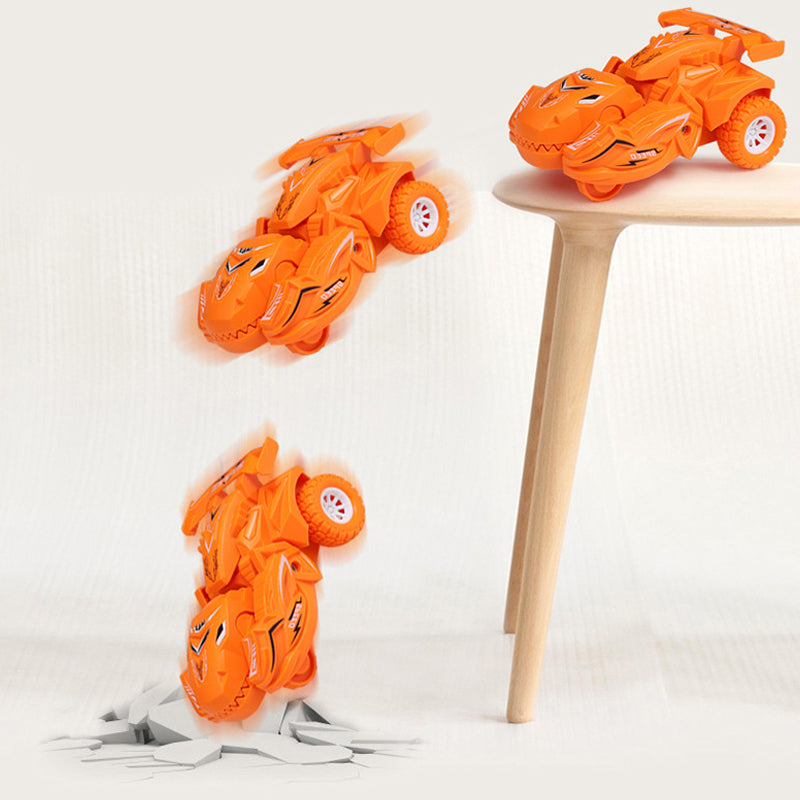 Transformerande dinosaurieleksaksbil i plast, blå och cyan, för barn. Kan automatiskt växla mellan bil och dinosaurie.