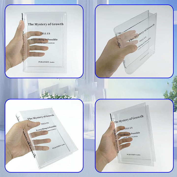 "Transparent bokformad akrylvas, modern inredningsdetalj för hem och kontor, unikt klar design med hållbart material."