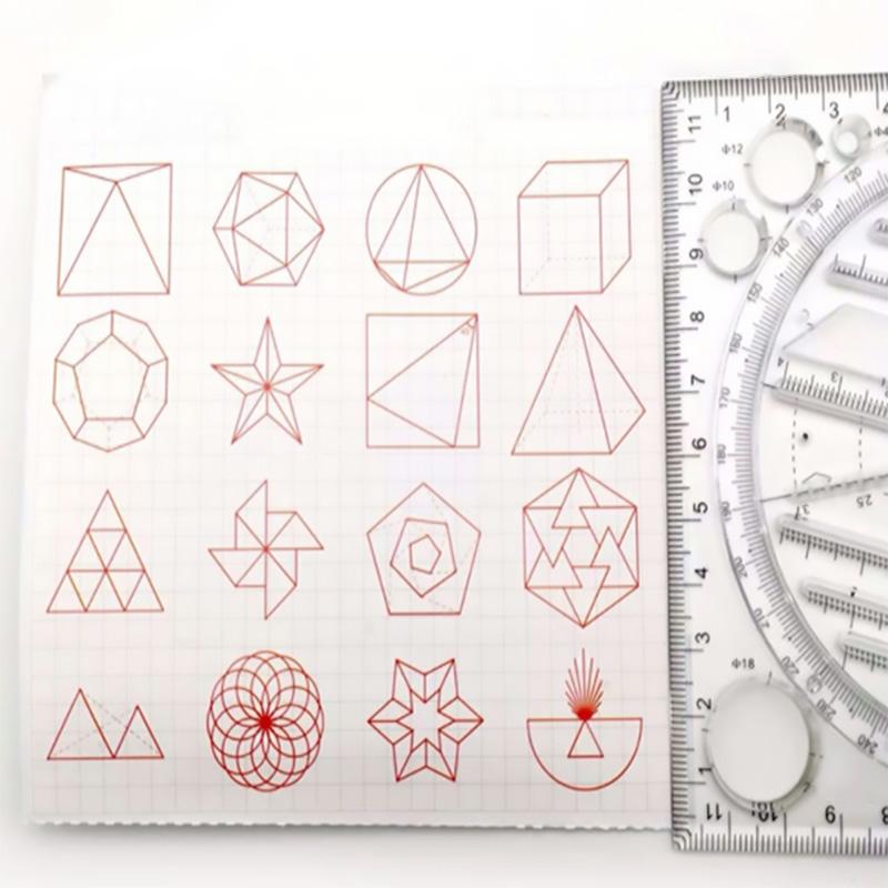 "Transparent cirkelritningslinjal i plast för konstnärer, designers och studenter, med tydlig skala och mångsidig design."