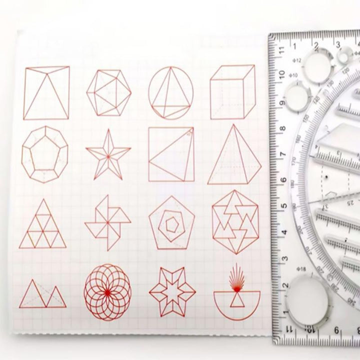 "Transparent cirkelritningslinjal i plast för konstnärer, designers och studenter, med tydlig skala och mångsidig design."