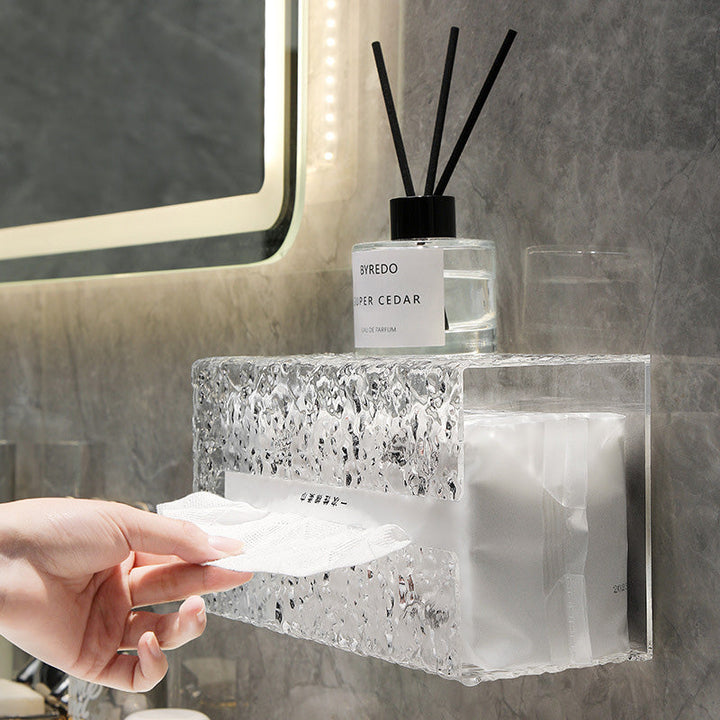 "Transparent glaciärmönstrad vävnadsbox, elegant och praktisk för hemmet, passar olika pappersstorlekar."