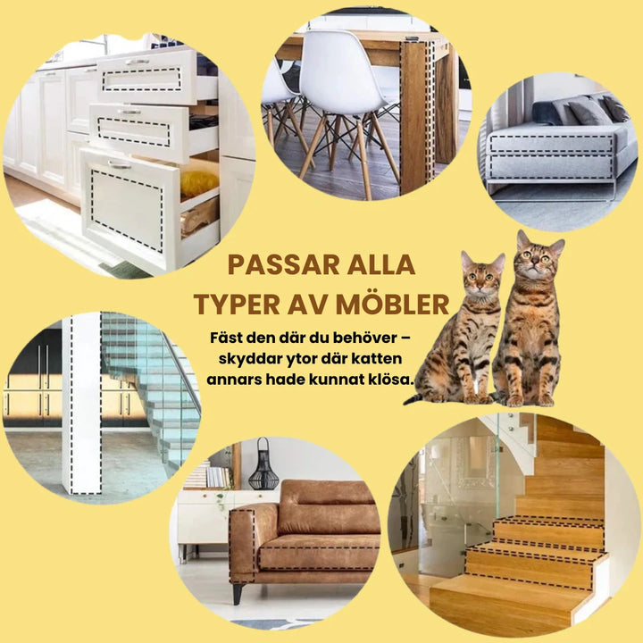 Genomskinligt möbelskydd för katt, fäst enkelt på soffan för att förhindra klös. Elegant skydd.