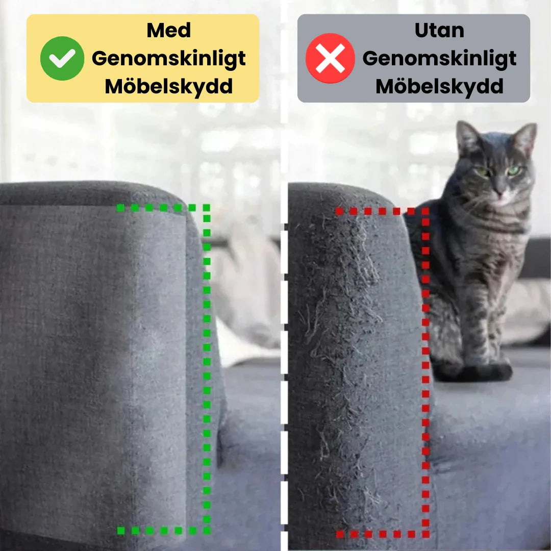 Elegant klösskydd i genomskinlig vinyl för katt. Skyddar både soffa och estetik.