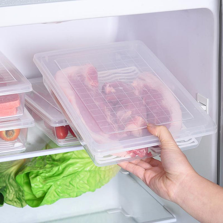 "Transparent plastlåda för kylskåp, staplingsbar, hållbar, BPA-fri, perfekt för matförvaring och enklare organisering."