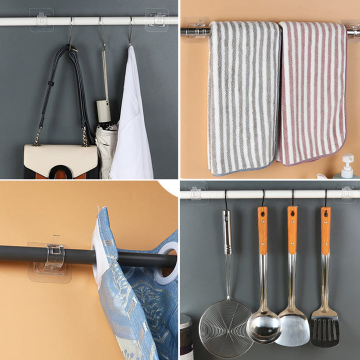 Transparent självhäftande klämma för gardinstång, flexibel och stark, klar plastdesign, enkel installation, inga verktyg.