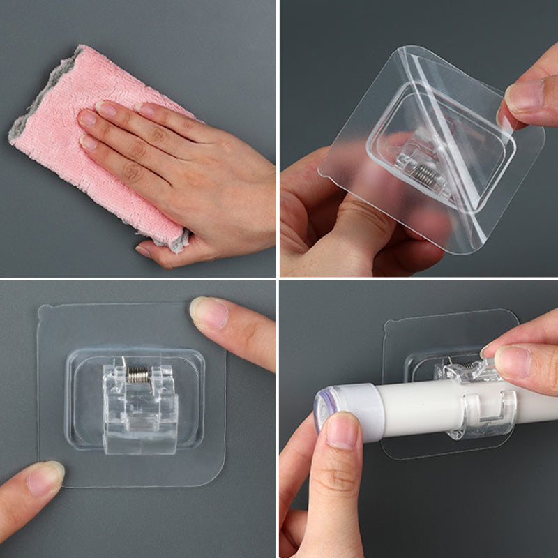 Transparent självhäftande klämma för gardinstång, flexibel och stark, klar plastdesign, enkel installation, inga verktyg.