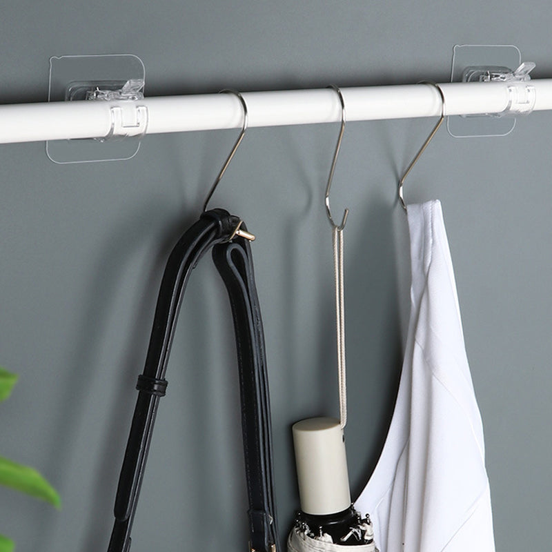 Transparent självhäftande klämma för gardinstång, flexibel och stark, klar plastdesign, enkel installation, inga verktyg.