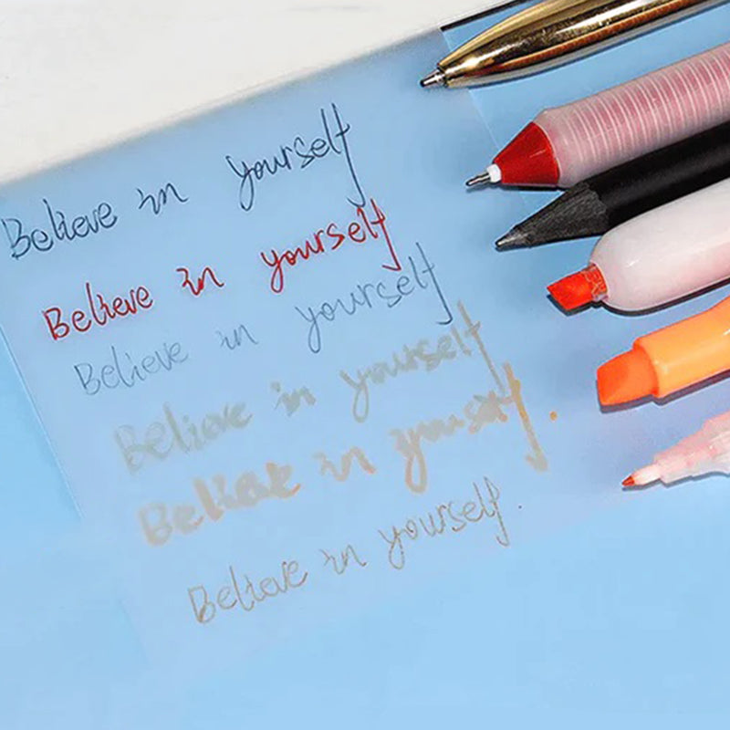 "Transparenta anteckningslappar för märkning av text, perfekt för skola och kontor. Halvtransparent och vattenbeständig."