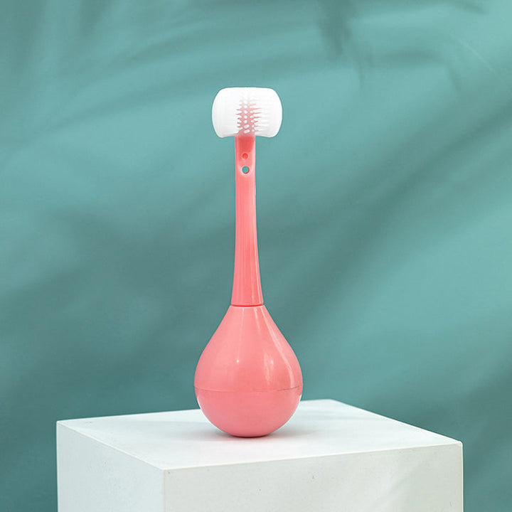 "Trehuvad barntandborste i blå och rosa med rolig design, effektiv för tandvård, barnvänlig och skonsam mot tandkött."